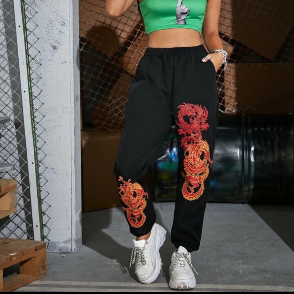 Dragon graphic high rise joggers